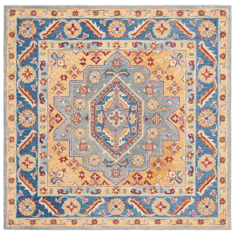 SAFAVIEH Handmade Antiquity Olgerta Traditional Oriental Wool Rug - 6' Square - Blue/Gold