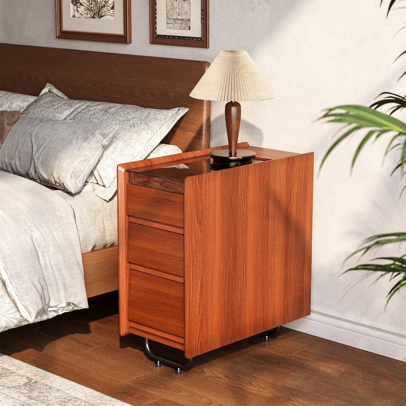 Modern Nightstand with 3 Drawers Storage for Bedroom - Brown