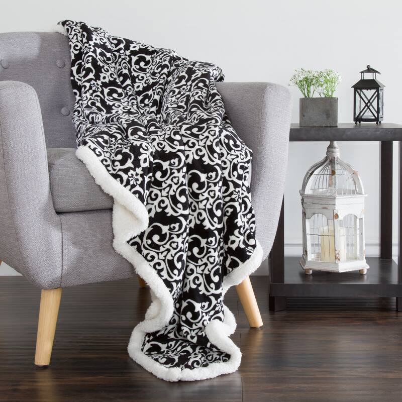 Reversible Fleece Blanket - 50-Inch x 60-Inch Machine-Washable Sherpa Throw by Windsor Home