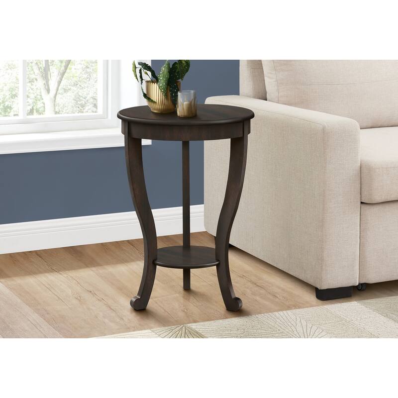 Accent Table, 2 Tier, Bedroom, End, Lamp, Nightstand, Round, Side Table, Veneer, Traditional - MDF - Walnut