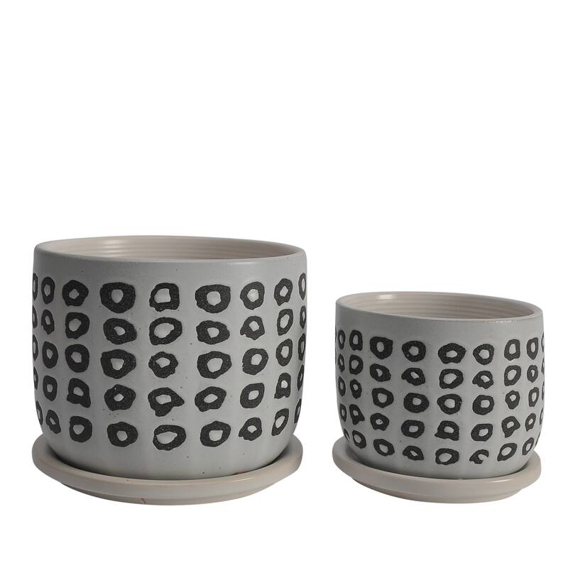 Sagebrook Home Ceramic Planter Pots with Saucers - Grey