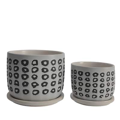 Sagebrook Home Ceramic Planter Pots with Saucers