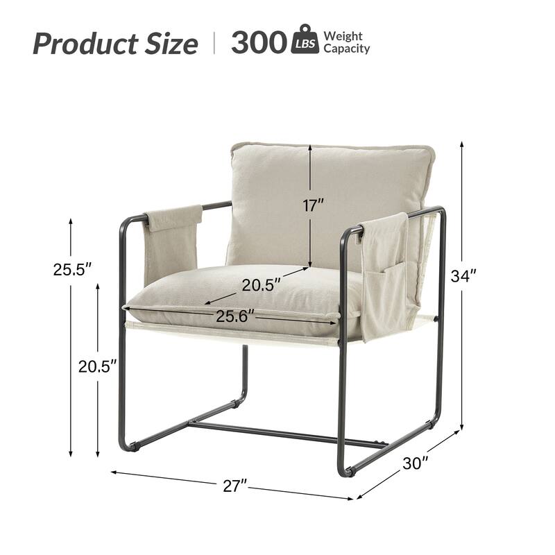 Rebeca Modern Metal Frame Arm Chair with Storage Pockets Set of 2 by HULALA HOME