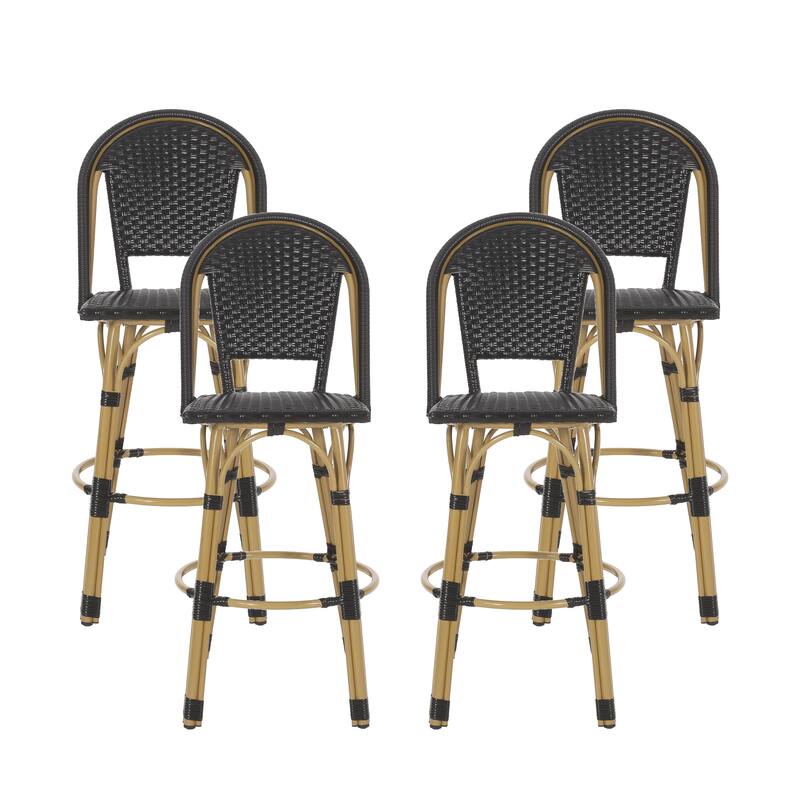 Shelton Wicker and Aluminum Outdoor 29.5 Inch Barstools by Christopher Knight Home