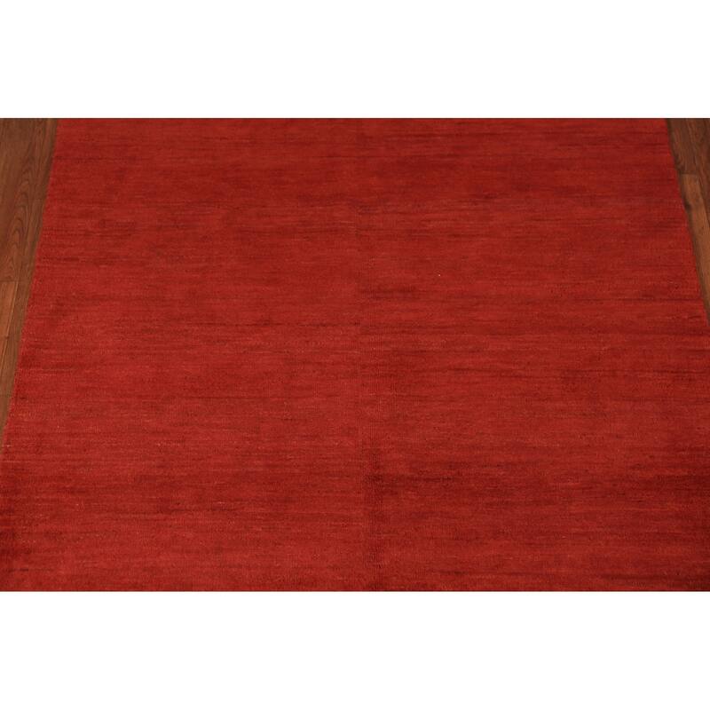 Gabbeh Modern Rug Handmade Tribal Red Wool Carpet - 4'0" x 5'11"