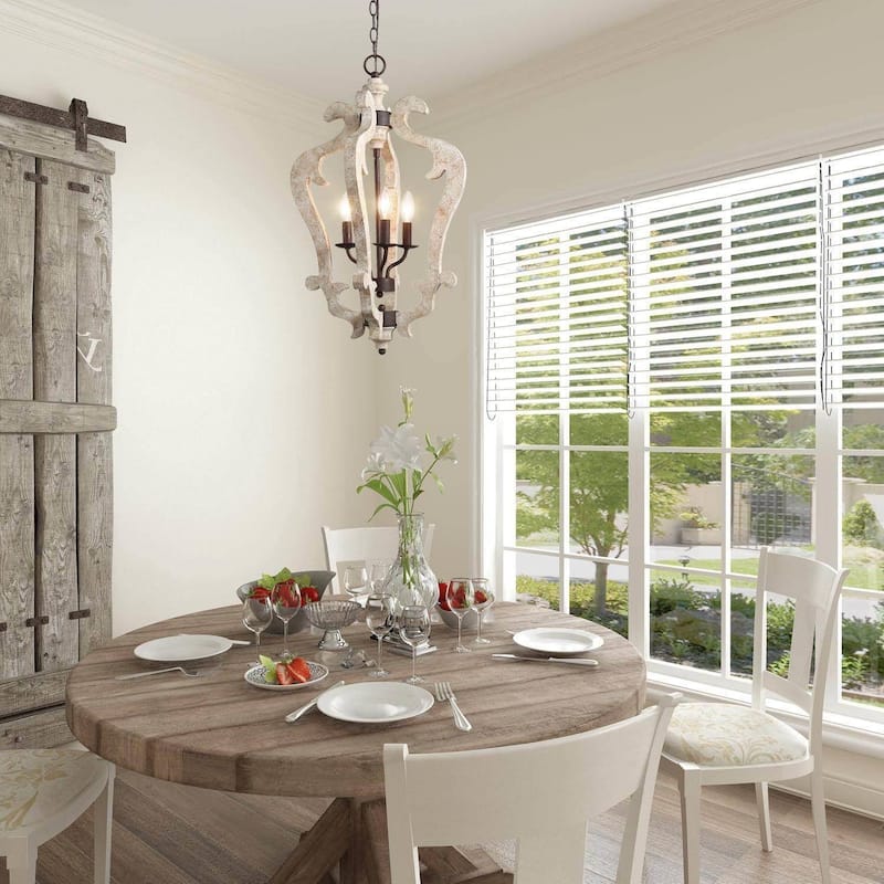 The Gray Barn Farmhouse 3/4-Light Wood Chandelier Lantern Foyer Island Lights