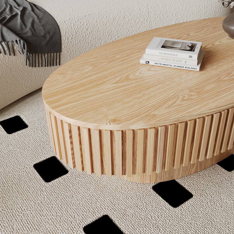Oval Coffee Table with Storage, Solid Wood Veneered Coffee Table, Modern 47'' Accent Tea Table for Living Room