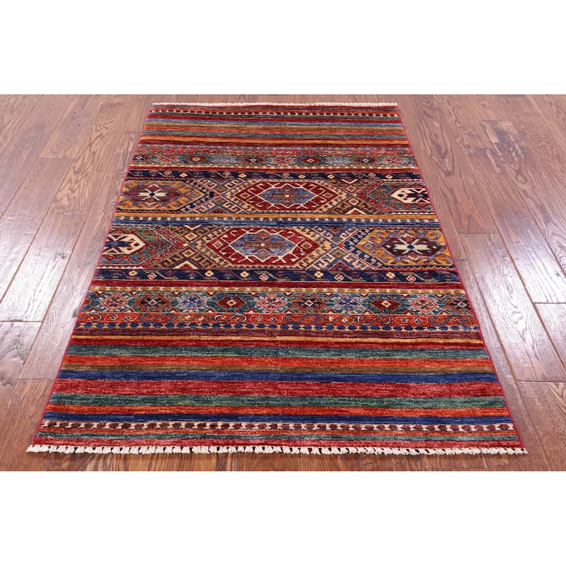 Golden Nile Khorjin Persian Gabbeh Hand Knotted Wool Rug - 3' 4" X 4' 10"