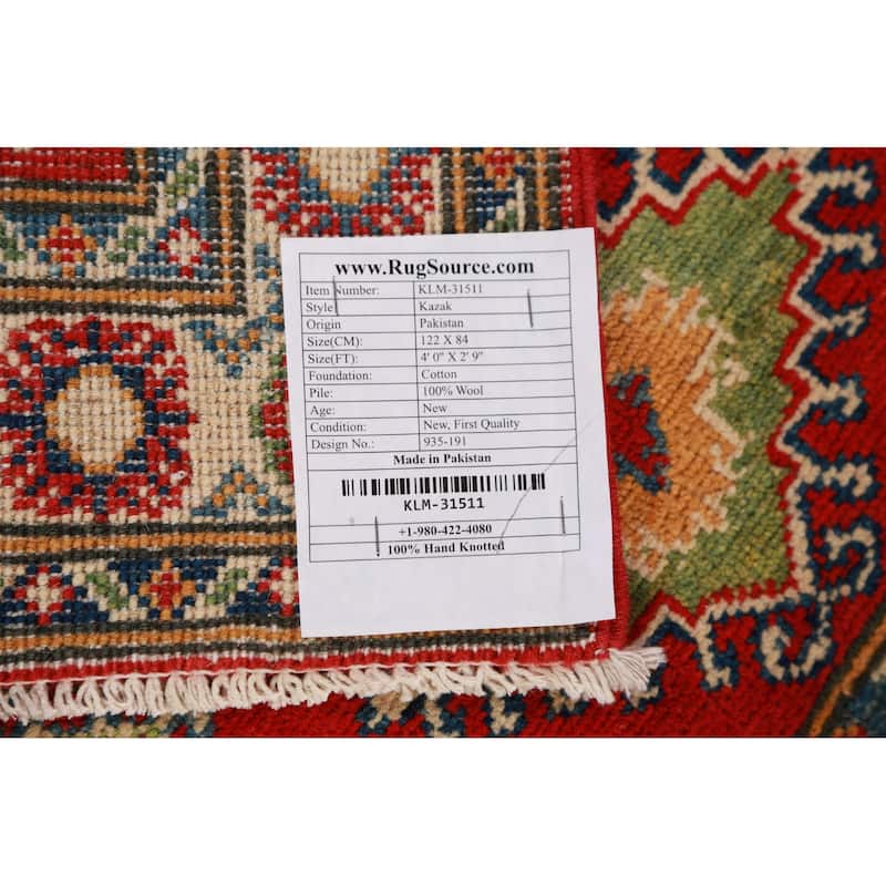 Traditional Kazak Oriental Foyer Rug Handmade Accent Wool Carpet - 2'9"x 4'0"
