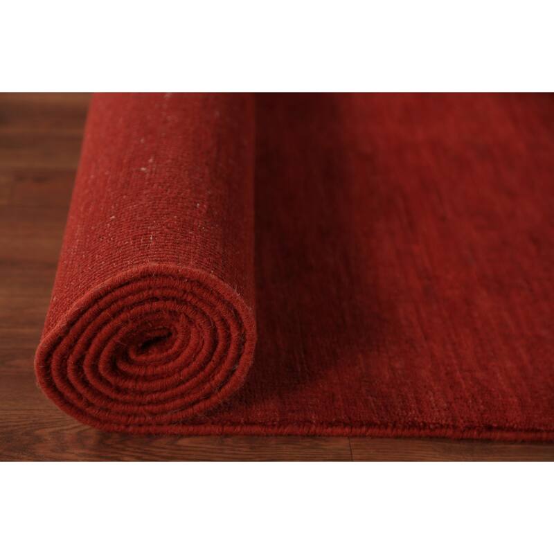 Red Modern Gabbeh Oriental Runner Rug Hand-Knotted Wool Carpet - 3'4" x 16'2"