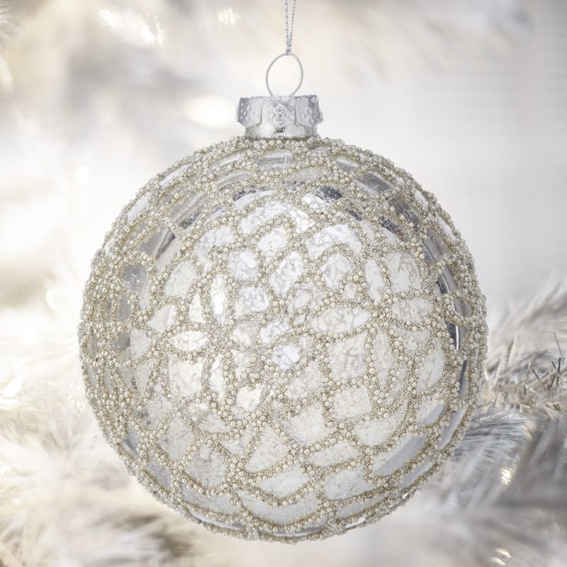 4" Glass Mercury Crystal Ball Ornament Set of 6