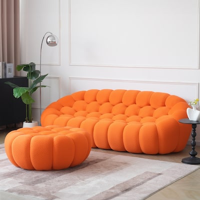 98 inch Oversized Football Shape Lazy Sofa, Bean Bag Sofa Couch with Footstool