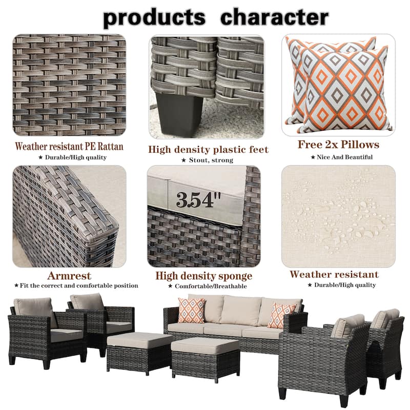 OVIOS 7-piece Patio Outdoor Wicker Conversation Set