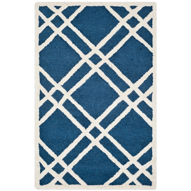 SAFAVIEH Handmade Cambridge Polona Modern Moroccan Wool Rug - 2'6" x 4' - Navy Blue/Ivory