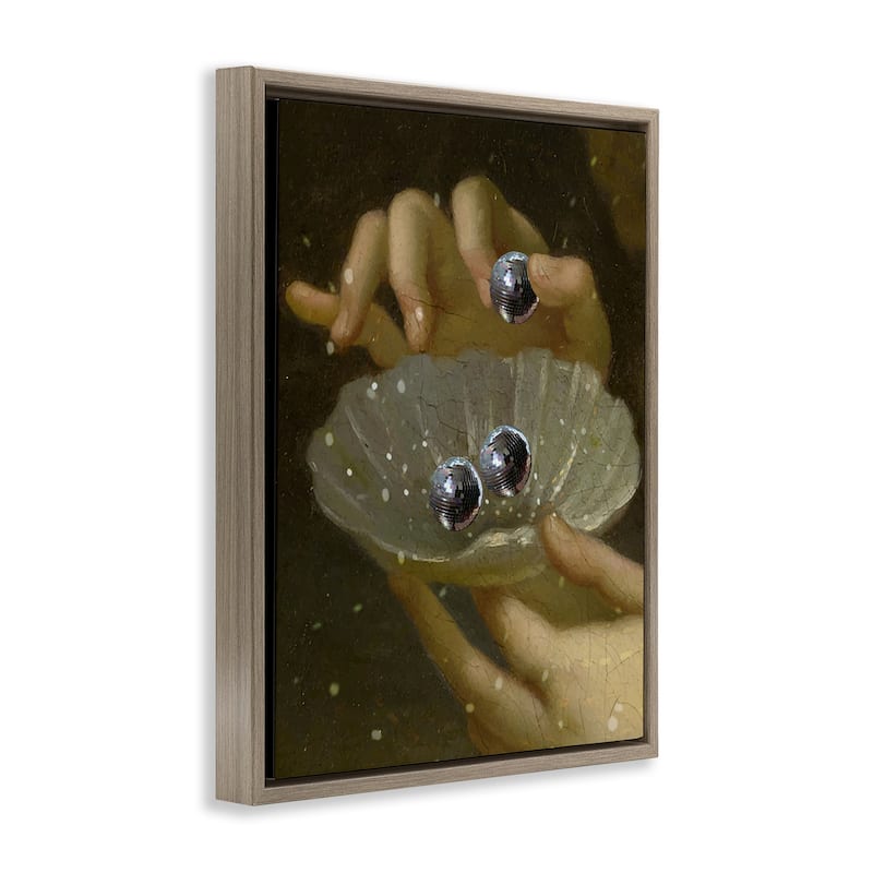 Stupell Classic Disco Clam Pearls Framed Floater Canvas Wall Art Design By Lil' Rue