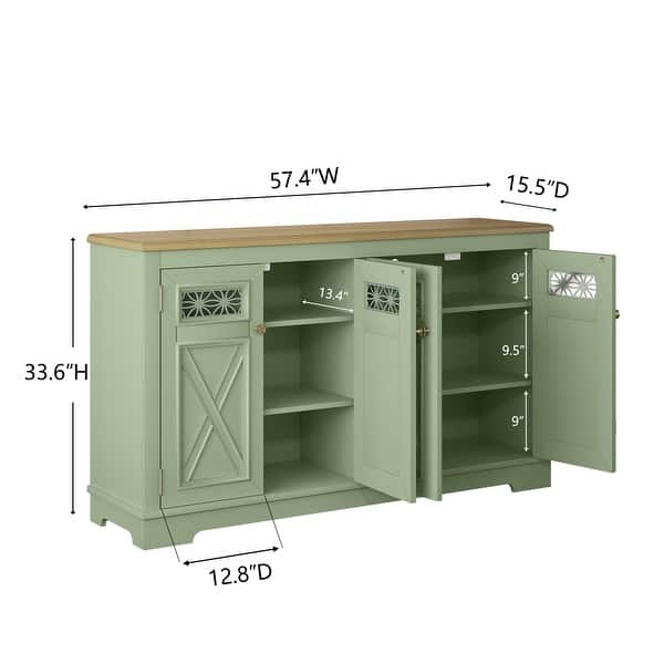 dimension image slide 1 of 3, 57.4" Farmhouse Storage Sideboard Buffet Cabinet with 4 Glass Doors and Adjustable Shelves