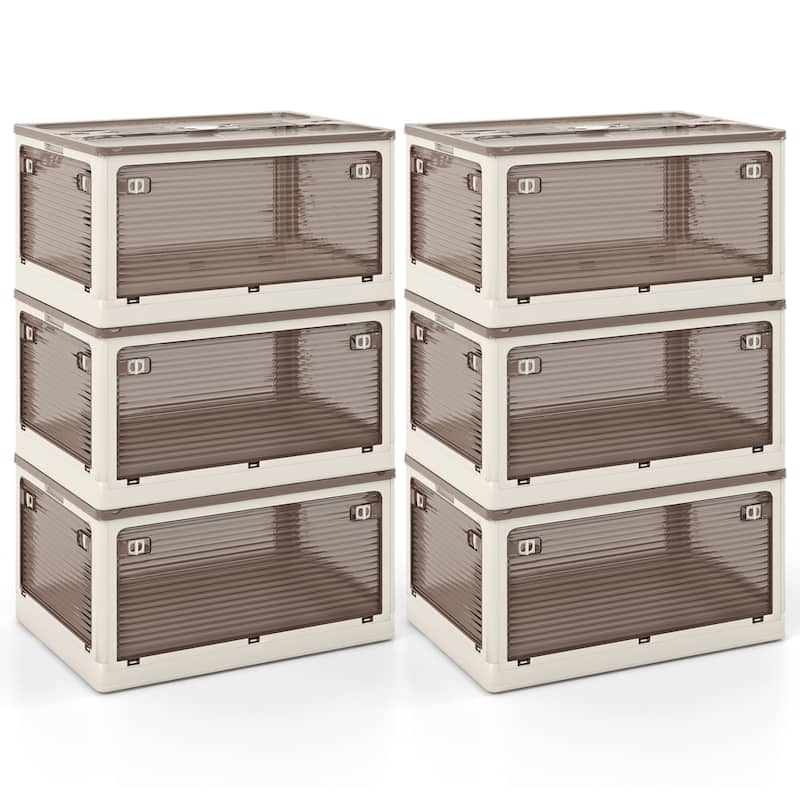 Gymax 6-Pack Stackable Storage Bins w/Lids 24 Gallon Collapsible - Cream White + Clear Brown