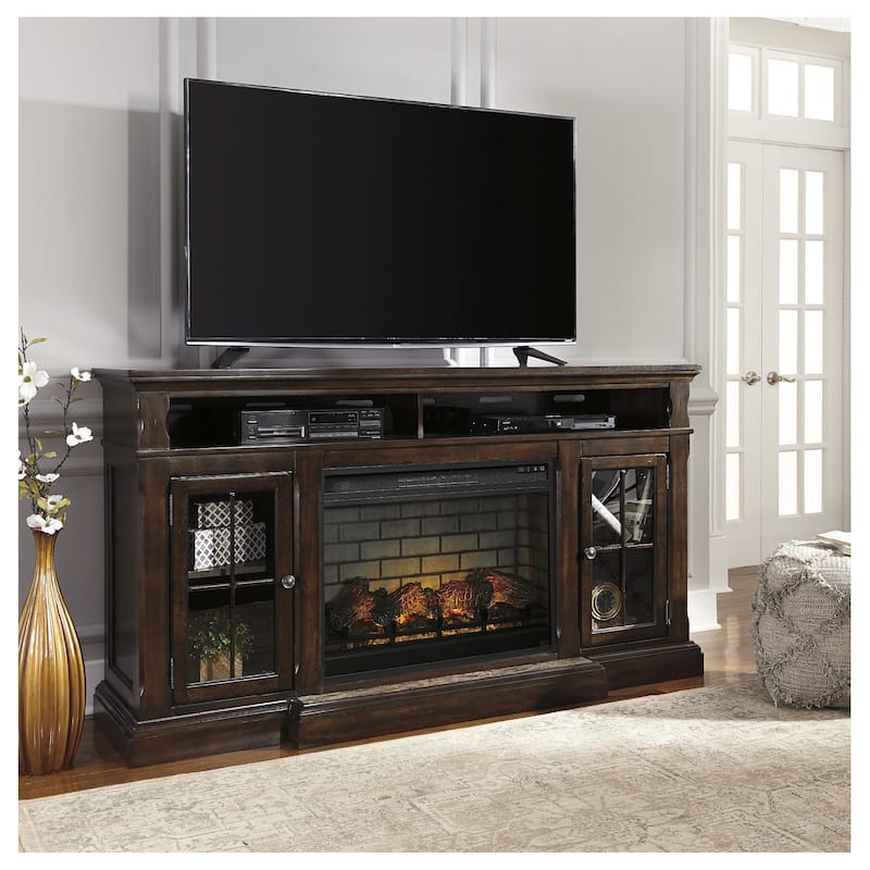 Roddinton 74" TV Stand with Electric Fireplace - Coffee