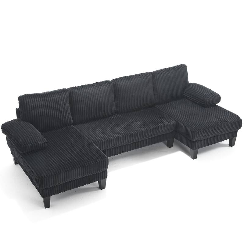 U-Shaped Modular Sectional Sofa with Double Chaise Lounge, Convertible Deep Seat Sleeper Sofa, Velvet Upholstered 4 Seater Sofa