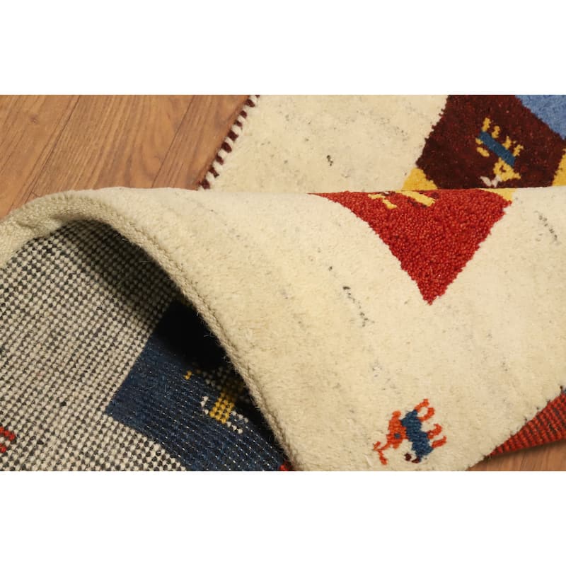 Hand Knotted Oriental 100% Wool Carpet Tribal Animal Pictorial Multi-Colored Gabbeh Area Rug - 4' 1'' X 2' 3''