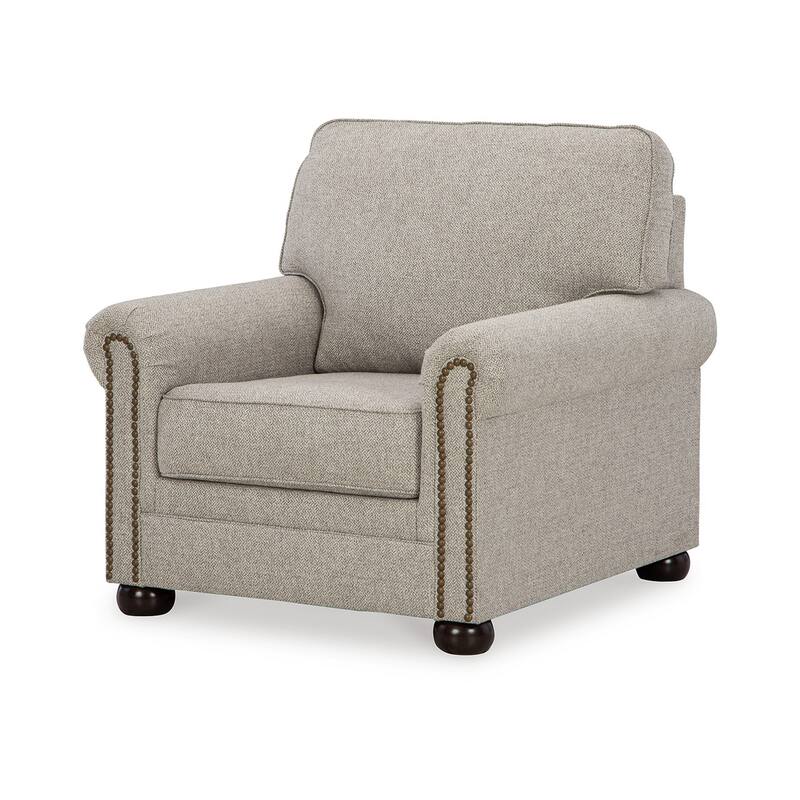 Gael Accent Armchair, Gray Beige Polyester, Dark Brown, Nailhead Trim