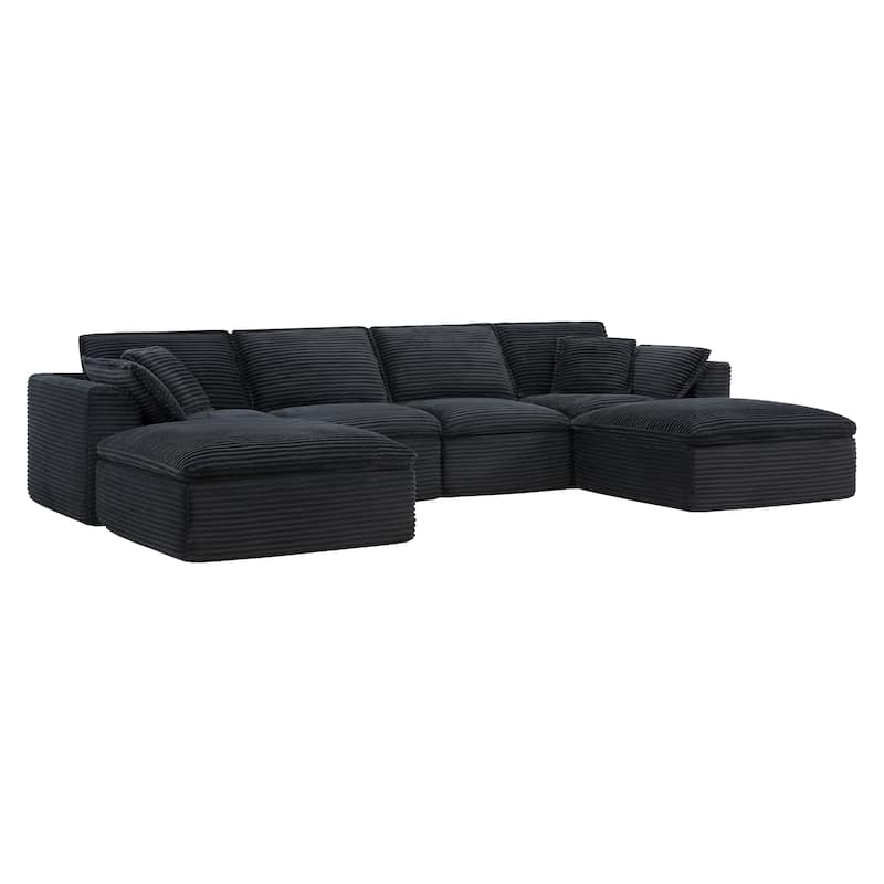 Roomfitters 142"x82" Modular U-Shaped Sectional Sofa with Ottomans, Corduroy Upholstery, Extra Wide Deep Cushions
