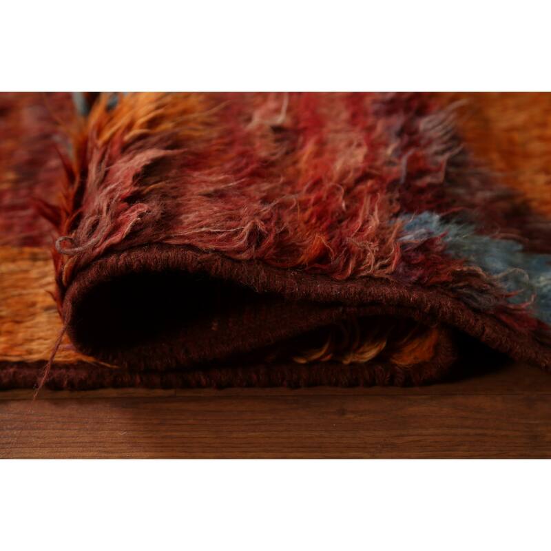 Hand Knotted Oriental 100% Wool Carpet Modern Tribal Red Moroccan Area Rug - 9' 9'' X 6' 10''