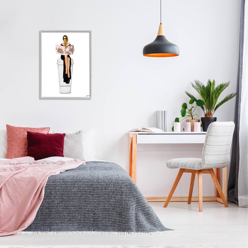Stupell Girl Reading on Coffee Framed Giclee Art Design by Ziwei Li