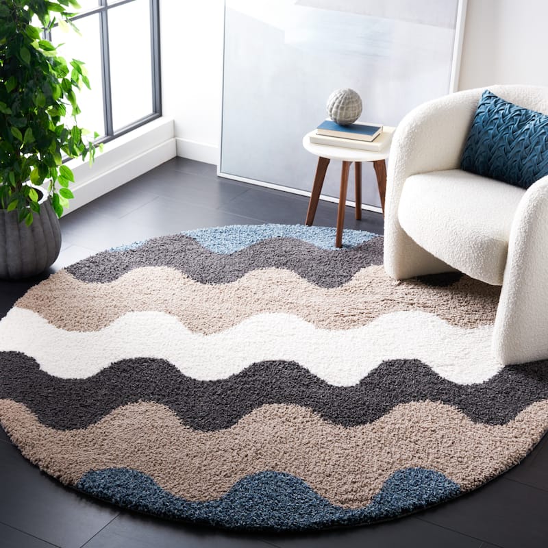 SAFAVIEH Calico Shag Andriana 1.5-inch Thick Rug - 6'7" Round - Black/Taupe