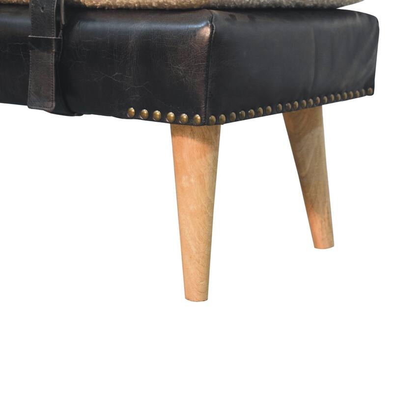 Artisan Furniture Solid Wood Bouclé Buffalo Hide Black Leather Bench