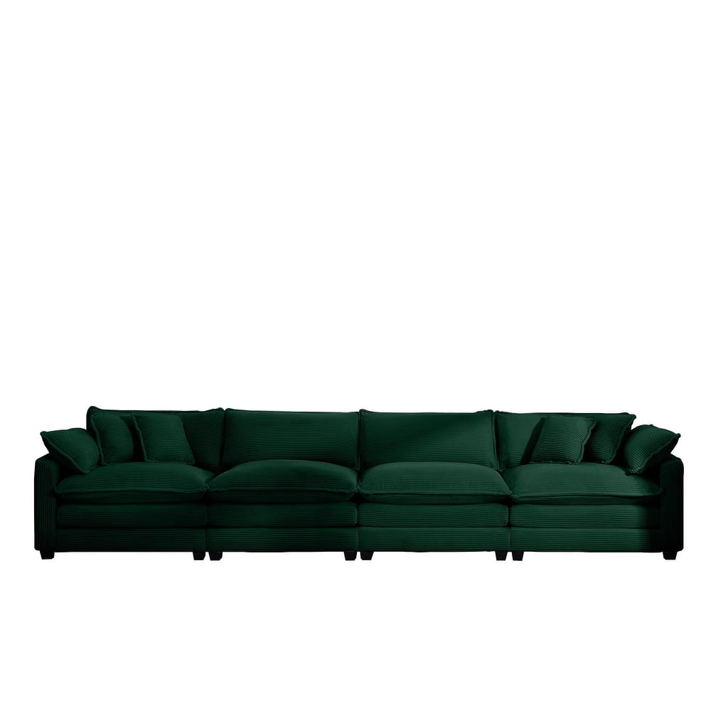 Corduroy Fabric Sectional Sofa Set with Seat Cushions and Pillows, 4 Seater Upholstered Sofa with Removable Armrests