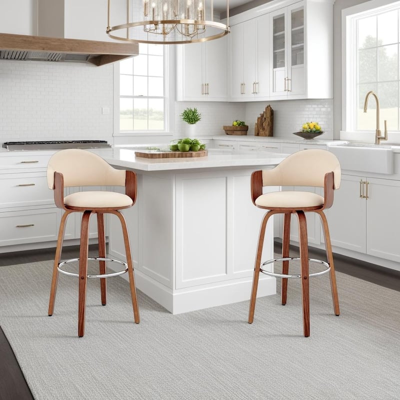 Daxton Mid-Century Swivel Bar Stool, Upholstered Counter Chair with Bentwood Legs
