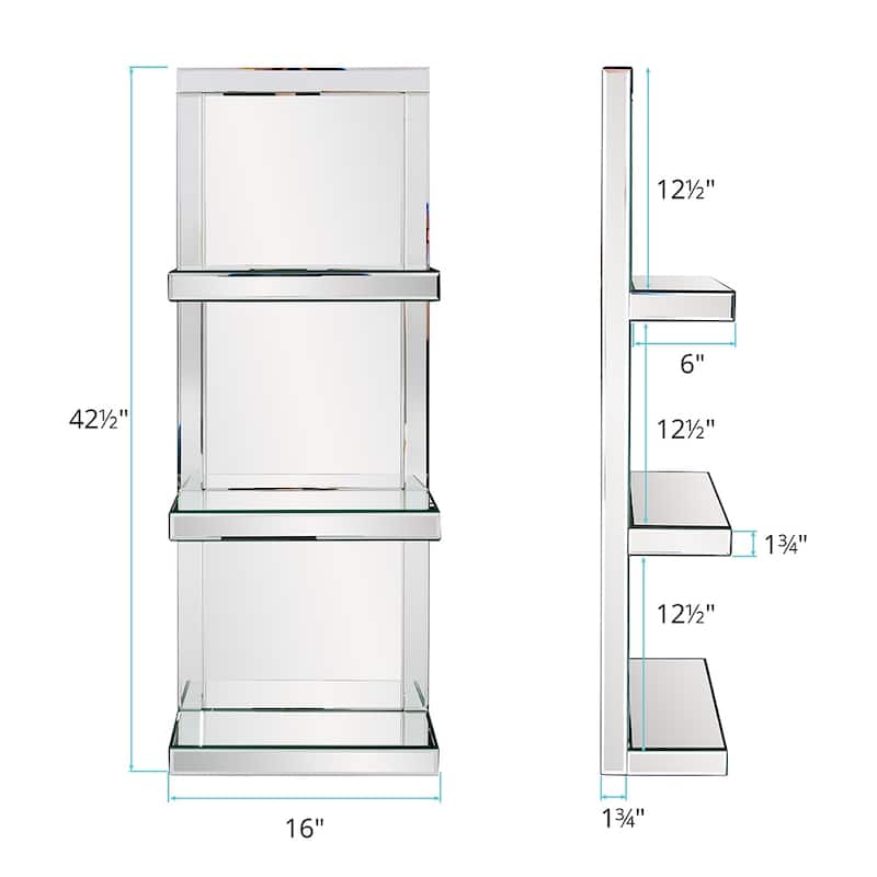 Allan Andrews Mirrored Shelf with 3 shelves - 16 x 8 x 42.5