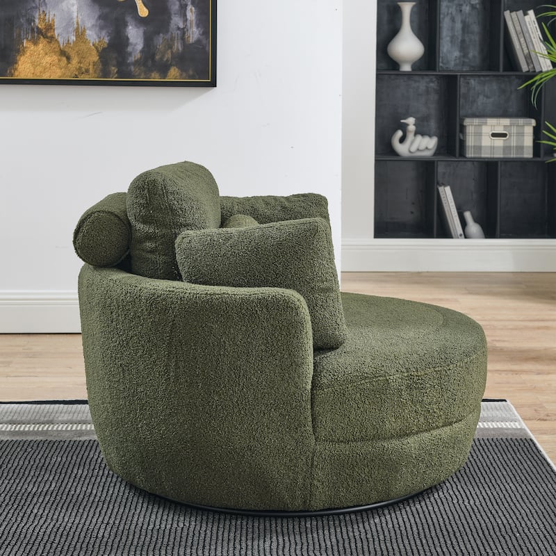 Oversized Swivel Cuddle Barrel Chair with moon storage ottoman