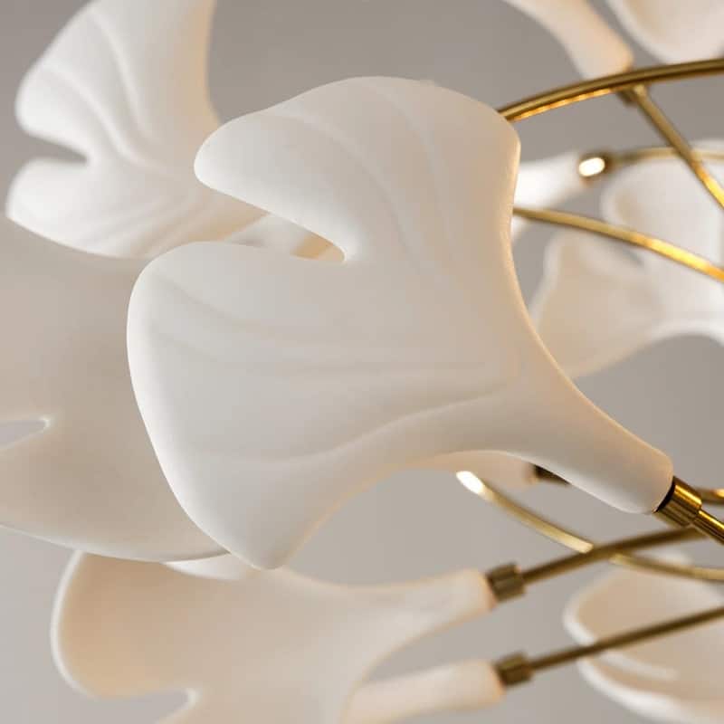 KAYLA Modern Gold Tree Branch Ginkgo Leaf Chandelier - 55" Rectangle Ceramic & Aluminum Design