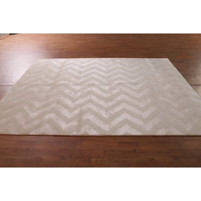 Chevron Style Modern Indian Area Rug Hand-Knotted Wool Carpet - 6'0"x 8'9"