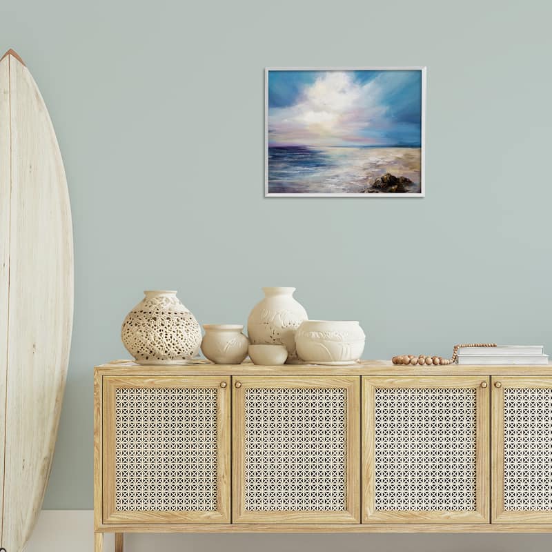 Stupell Serene Clouds over Beach Framed Giclee Art Design By Karen Hale