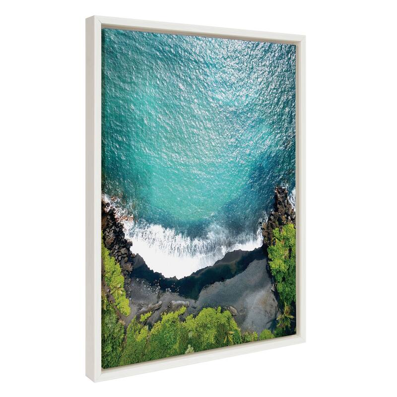 Kate and Laurel Sylvie Maui Black Sand Framed Canvas by Rachel Bolgov