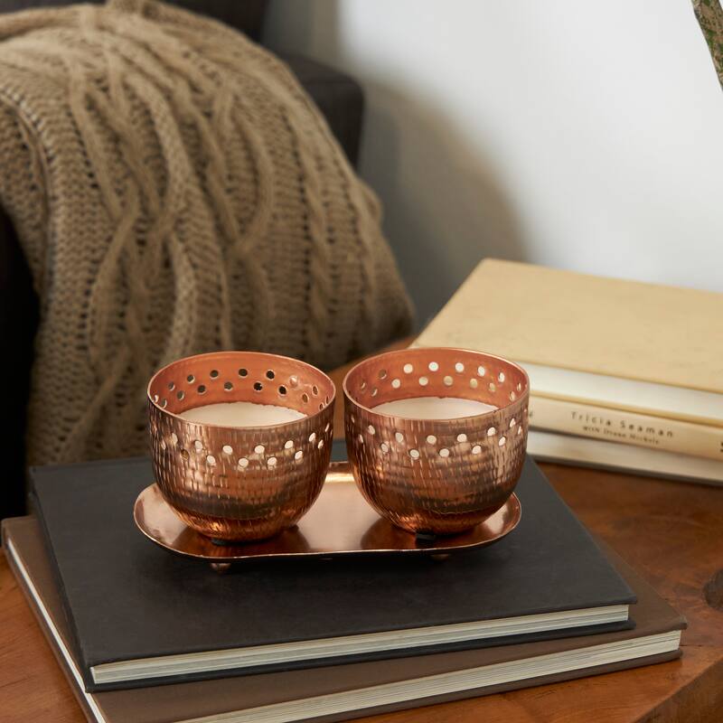 Gold or Copper or Silver Metal Scented Cutout Spotted 7 oz 1 Wick Candle with White Wax (Set of 2) - Copper