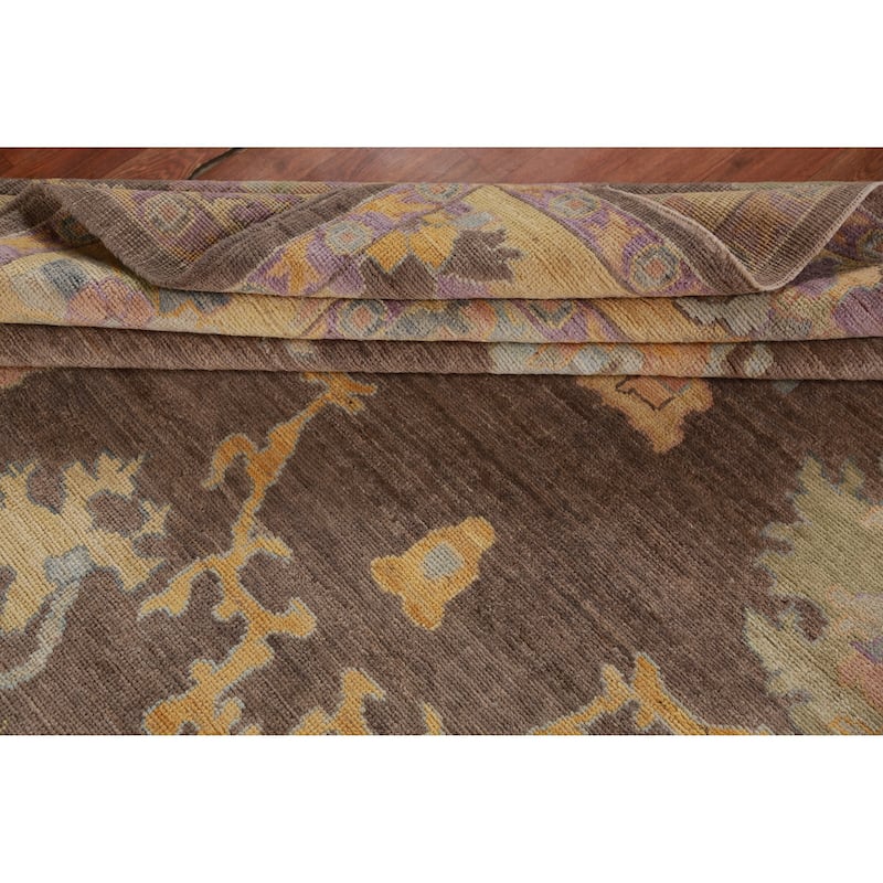 Hand Knotted Oriental 100% Wool Carpet Transitional All-Over Brown Oushak Area Rug - 11' 11'' X 9' 1''