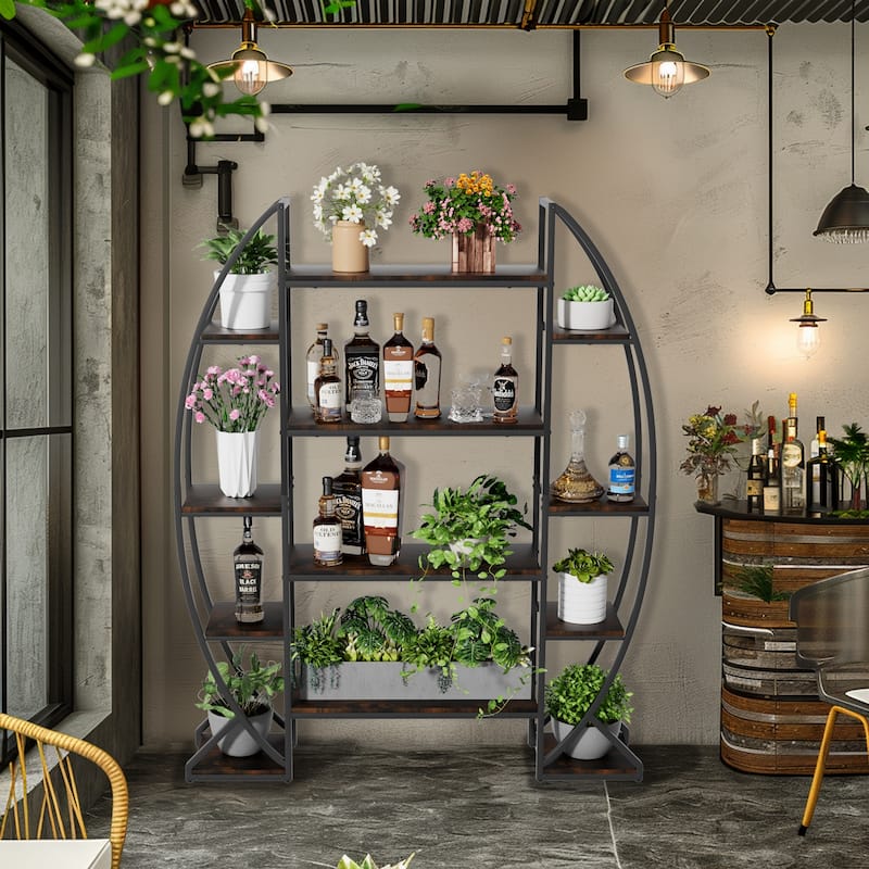 Large Ladder Plant Stand Half-Moon Shaped 8 Tier Plant Shelf