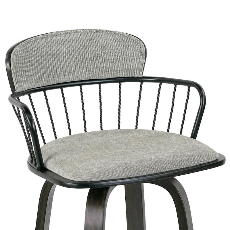 Set of 2 Baker Gray Fabric Counter Stool with Black Iron Back and Wood Legs