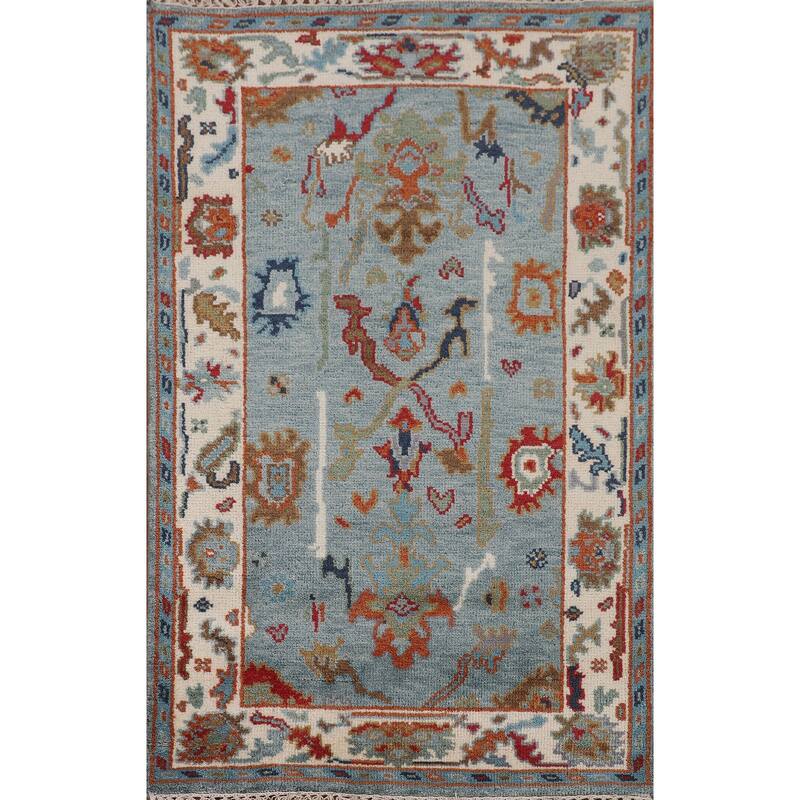 Transitional Blue Oushak Oriental Accent Rug Handmade Wool Carpet - 3'1"x 4'10"
