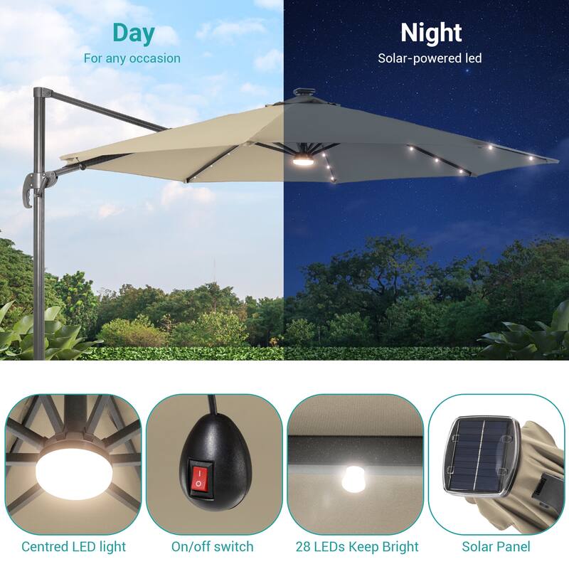 BONOSUKI 11FT LED Cantilever Patio Umbrella Angle Adjustment