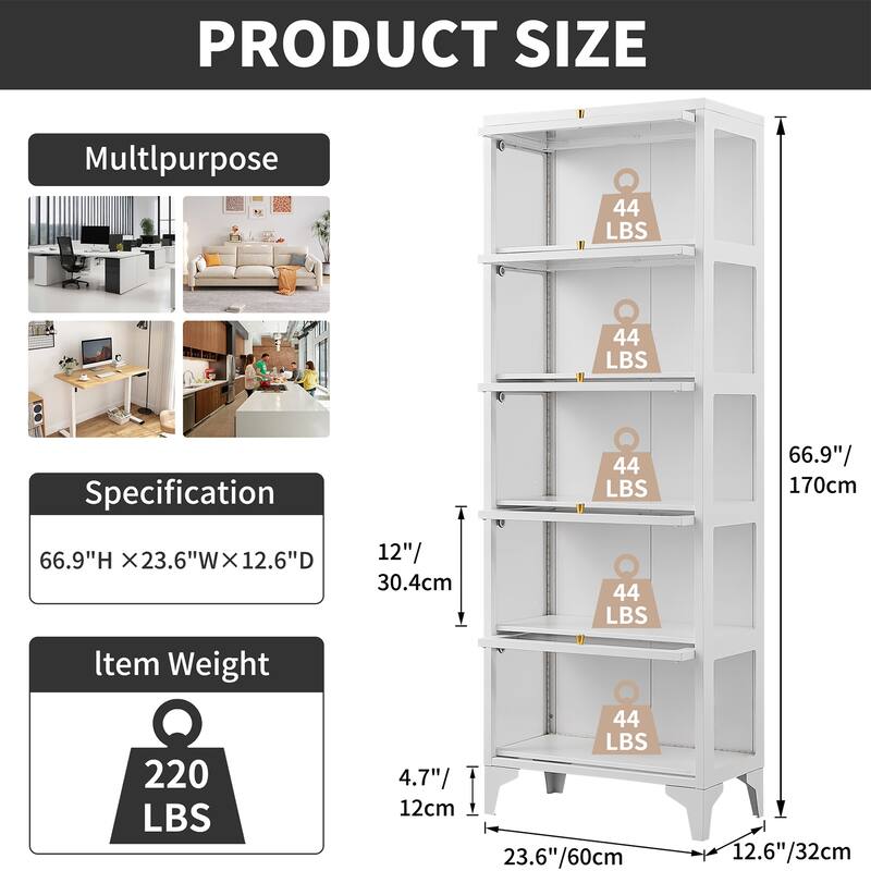 4/5-Tier Curio Display Cabinet with Glass Flip Doors & LED Light Strip