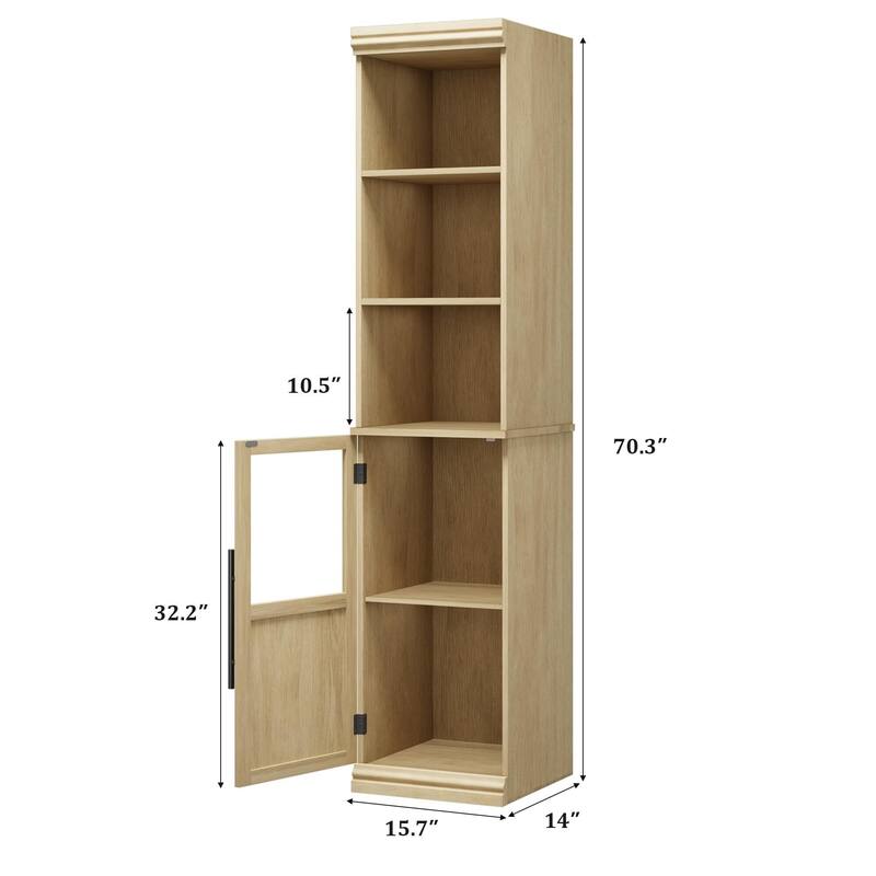 70 Inch Tall Narrow Storage Cabinet with Open Shelves for Small Spaces, Bathroom, Laundry Room Corner