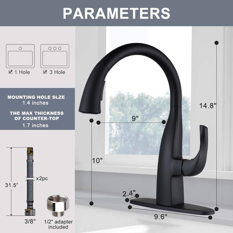 WOWOW Single Handle Gooseneck Kitchen Sink Faucet with Deckplate