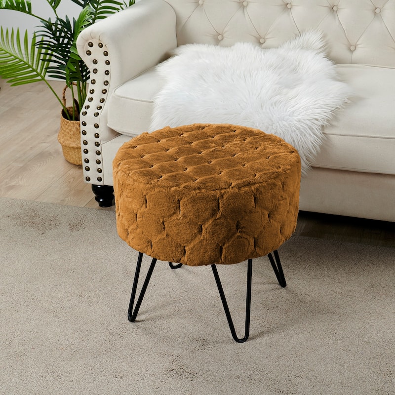 Jacquard Solid Fauxfur Round Ottoman