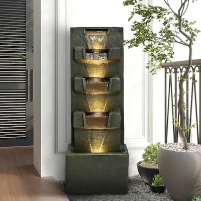 39.3-in High Indoor Concrete Water Fountain with Light for Patio Decor