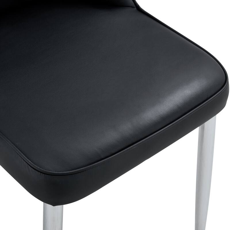 Modern 2 Piece PU Leather Dining Chairs with Thick Cushions, Metal Legs for Dining Room Kitchen Bedroom Living Room